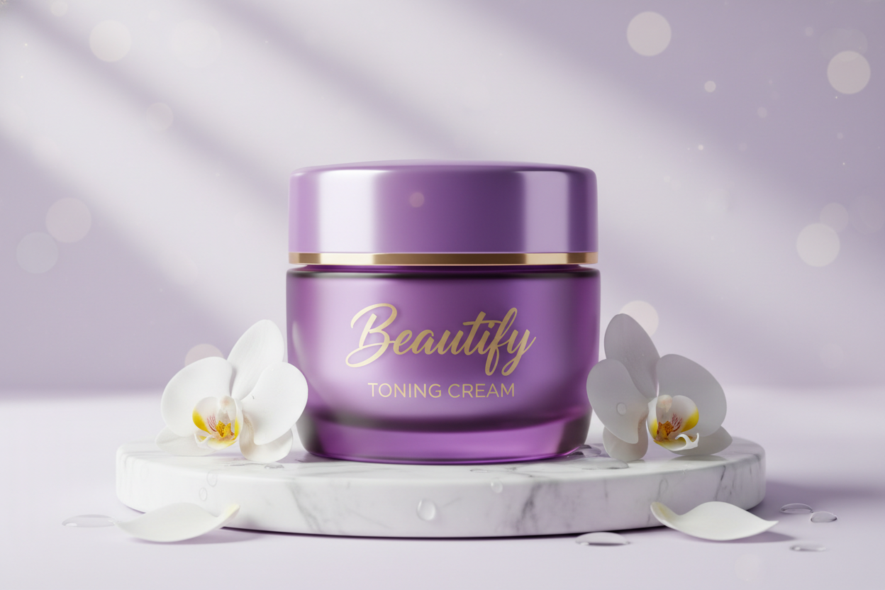 toning cream in a purple jar with butify on it